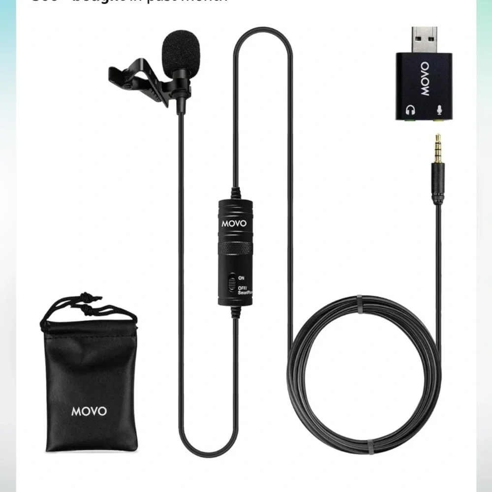 Movo LV1-USB Lavalier Microphone for Camera, Lapel iPhone & Android Smartphones